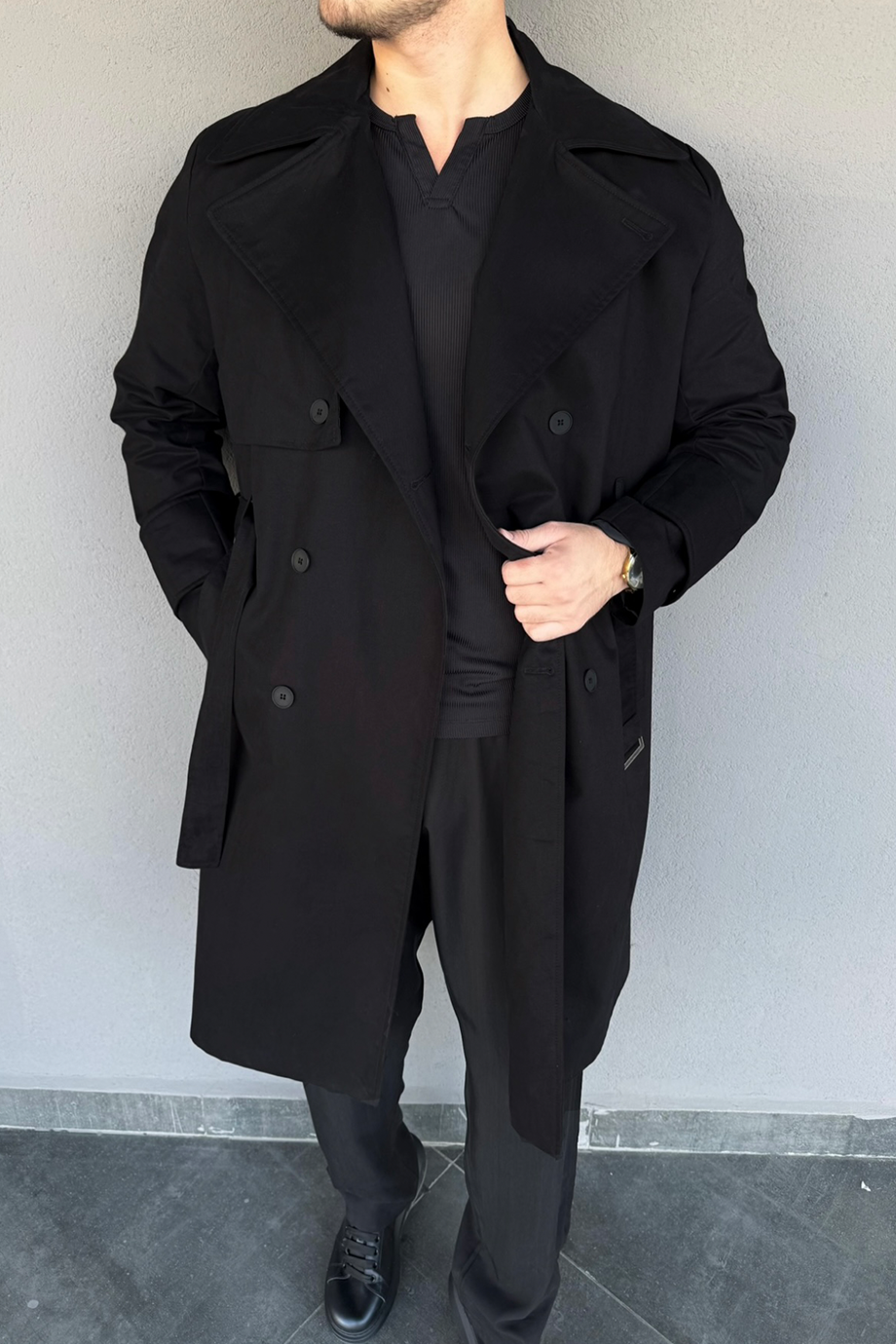 SİYAH KUŞAKLI PREMİUM TRENÇKOT