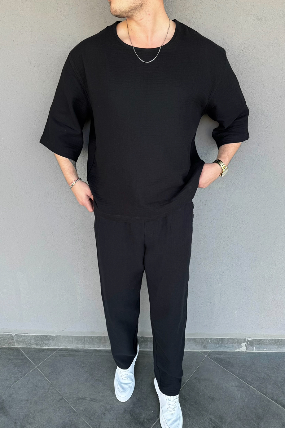 SİYAH MUSLİN KUMAŞ ALT-ÜST TAKIM