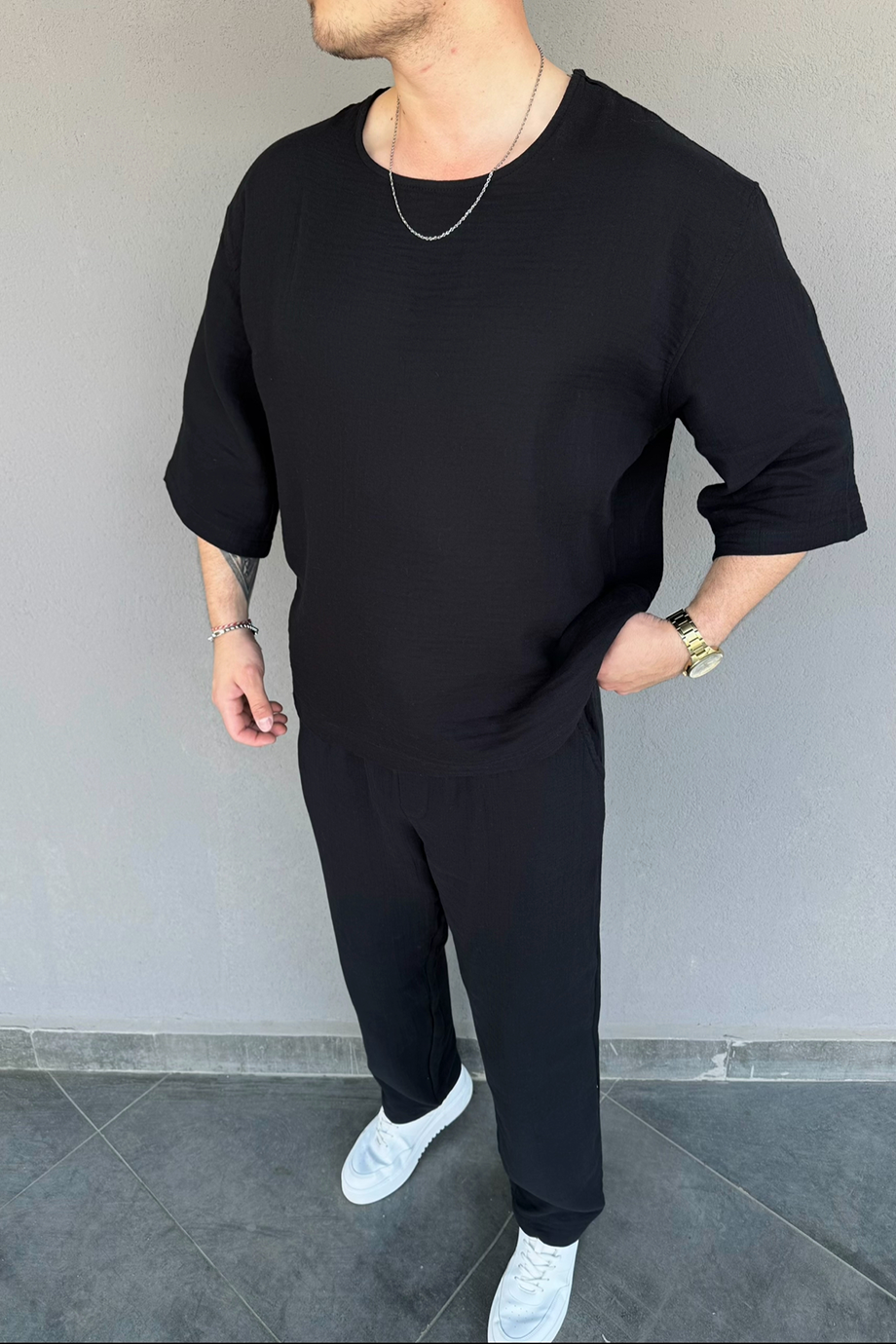 SİYAH MUSLİN KUMAŞ ALT-ÜST TAKIM