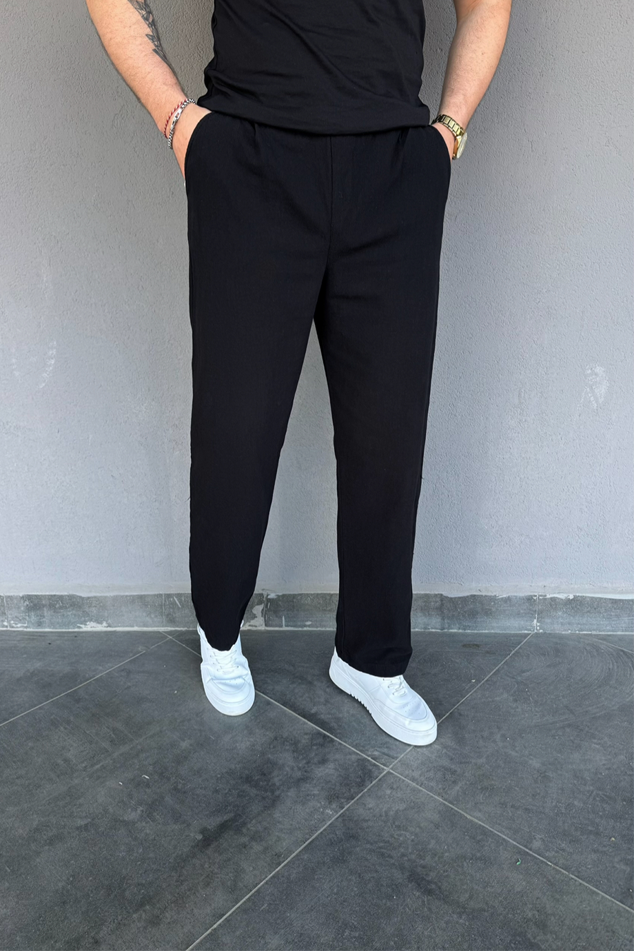 SİYAH PAMUK KETEN BAGGY PANTALON