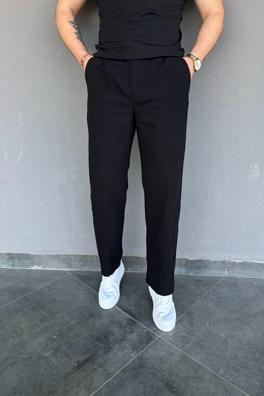SİYAH PAMUK KETEN BAGGY PANTALON