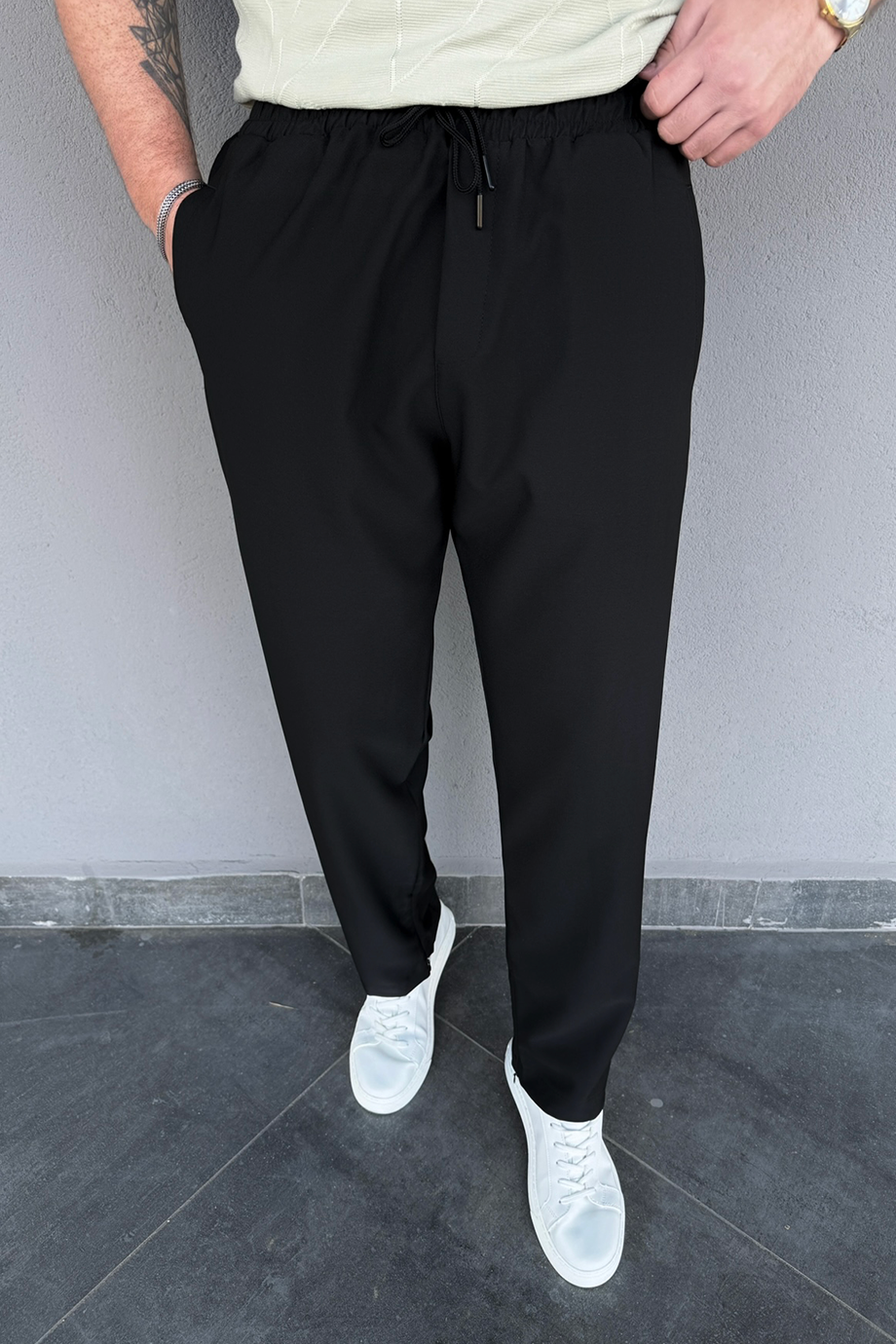 SİYAH PARAŞÜT KUMAŞ BEL LASTİKLİ BAGGY PANTALON