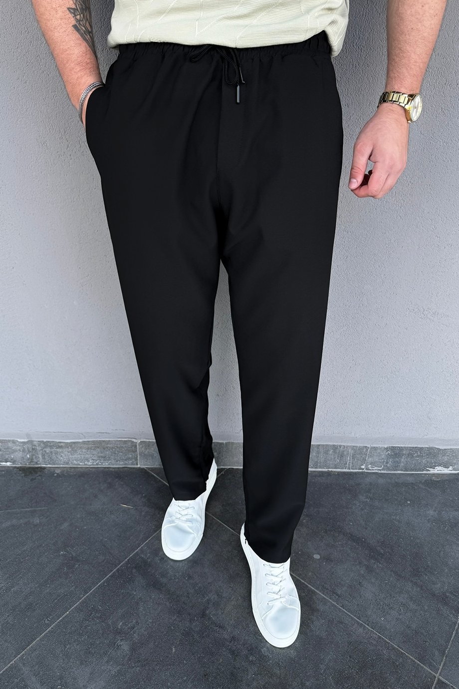 SİYAH PARAŞÜT KUMAŞ BEL LASTİKLİ BAGGY PANTALON