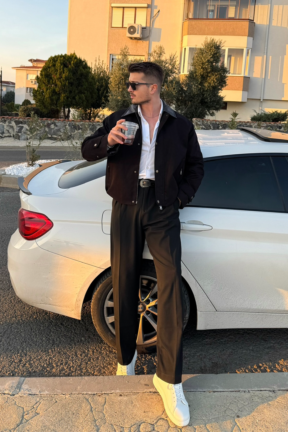 SİYAH PREMİUM DERİ YAKA OVERSİZE MONT