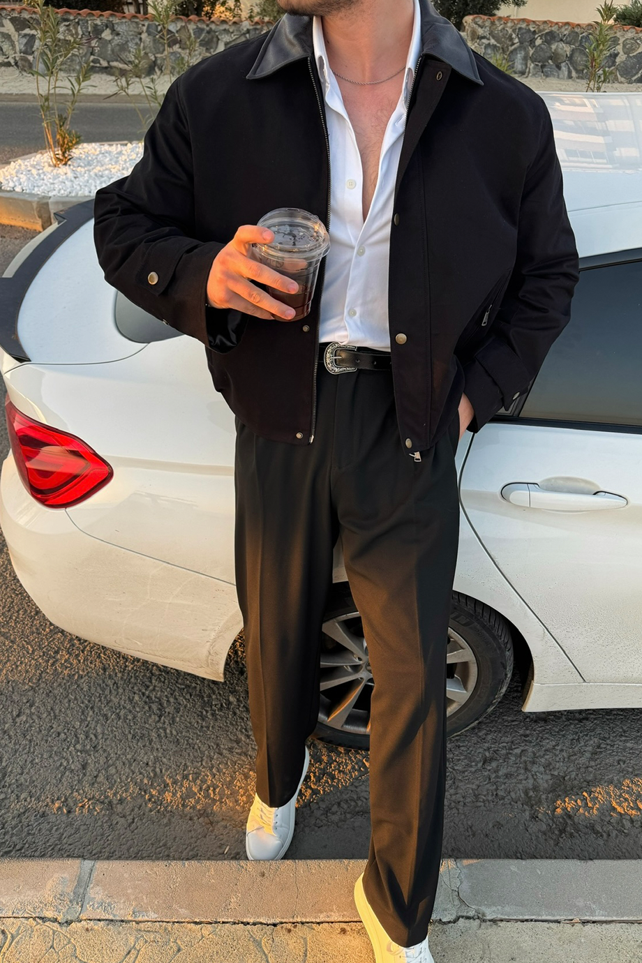 SİYAH PREMİUM DERİ YAKA OVERSİZE MONT