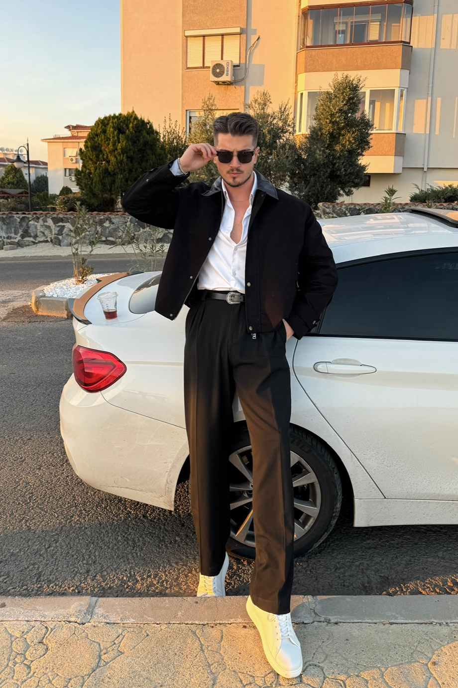 SİYAH PREMİUM DERİ YAKA OVERSİZE MONT