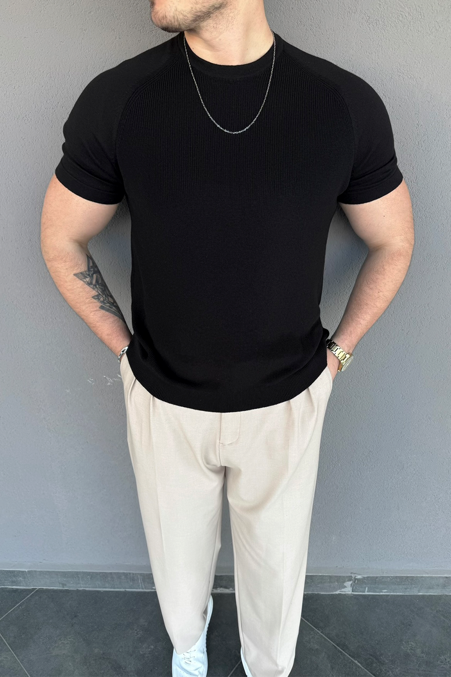 SİYAH REGLAN KOL TRİKO T-SHİRT