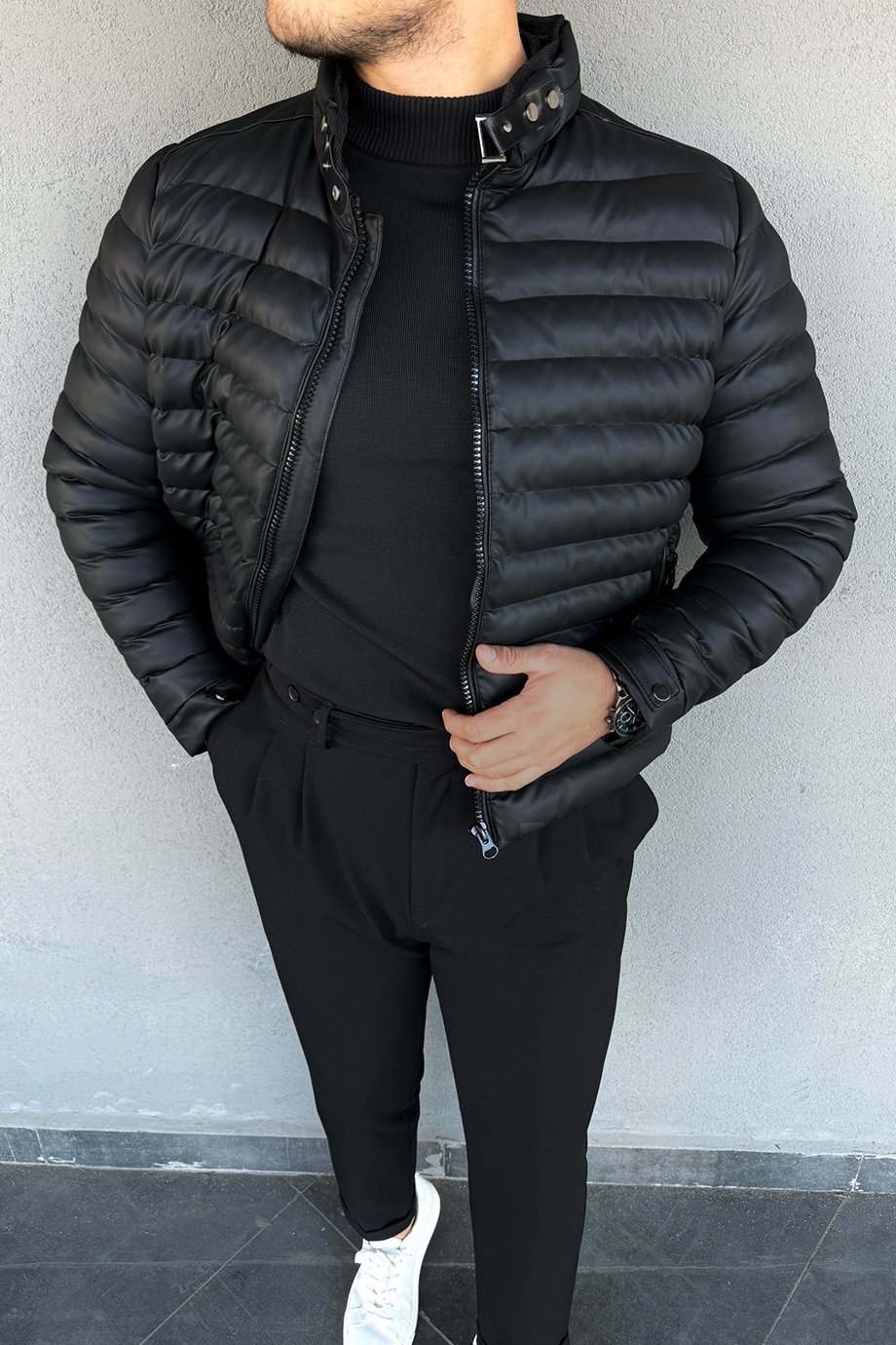 SİYAH ŞİŞME PREMİUM DERİ MONT