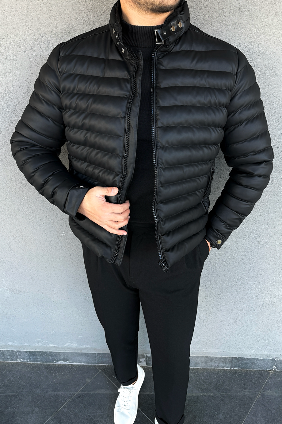 SİYAH ŞİŞME PREMİUM DERİ MONT