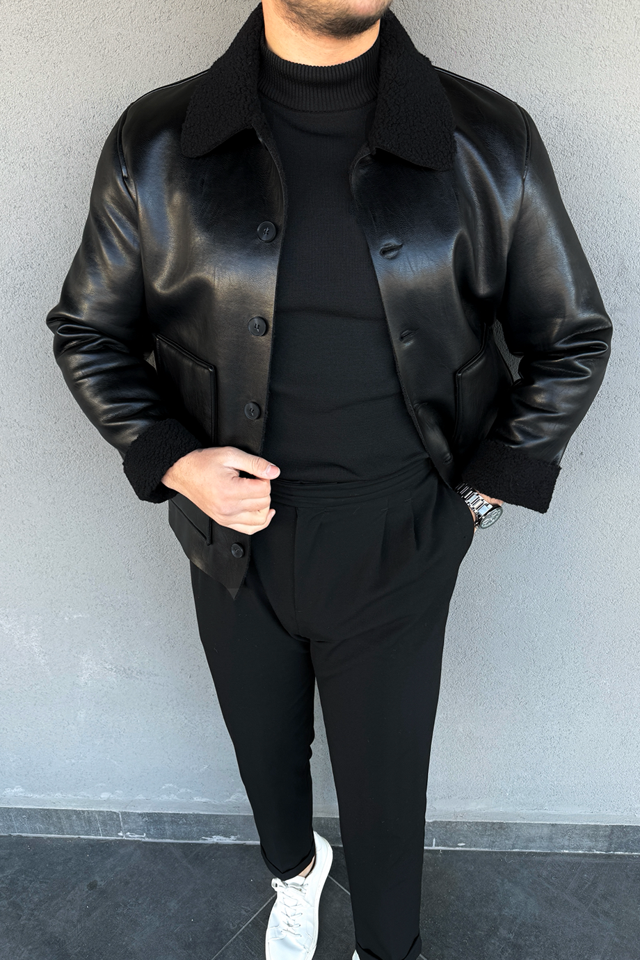 SİYAH-SİYAH YAKA KÜRKLÜ PREMİUM MONT