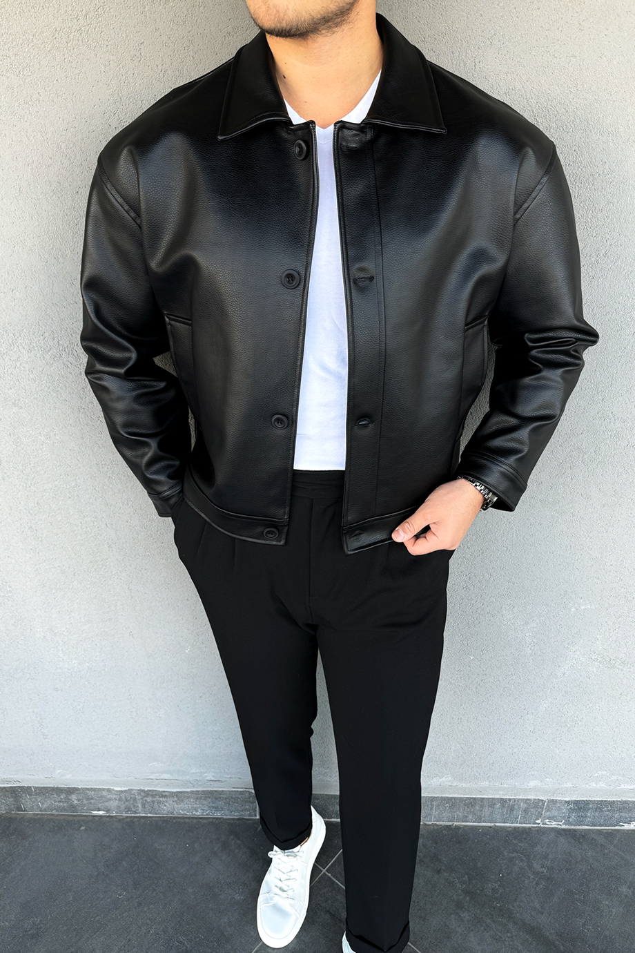 SİYAH VİNTAGE RAHAT KALIP PREMİUM DERİ CEKET