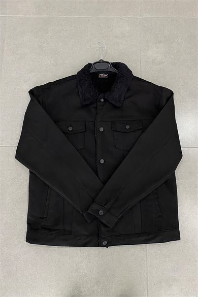 SİYAH YAKA VE İÇİ KÜRKLÜ KOT CEKET