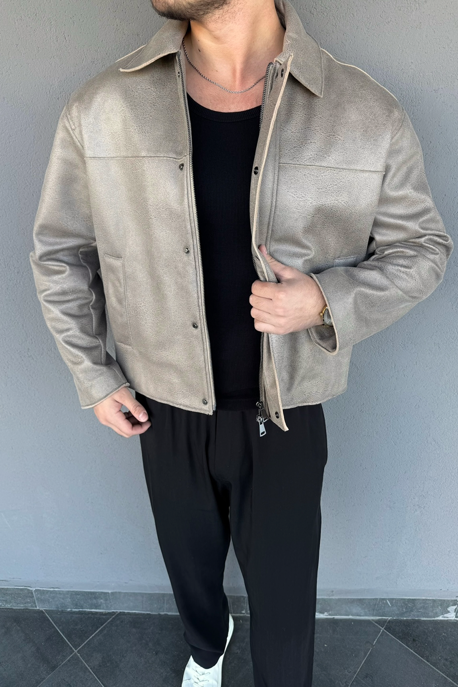 TAŞ ESKİTME NUBUK DERİ İÇİ FULL KÜRKLÜ MONT