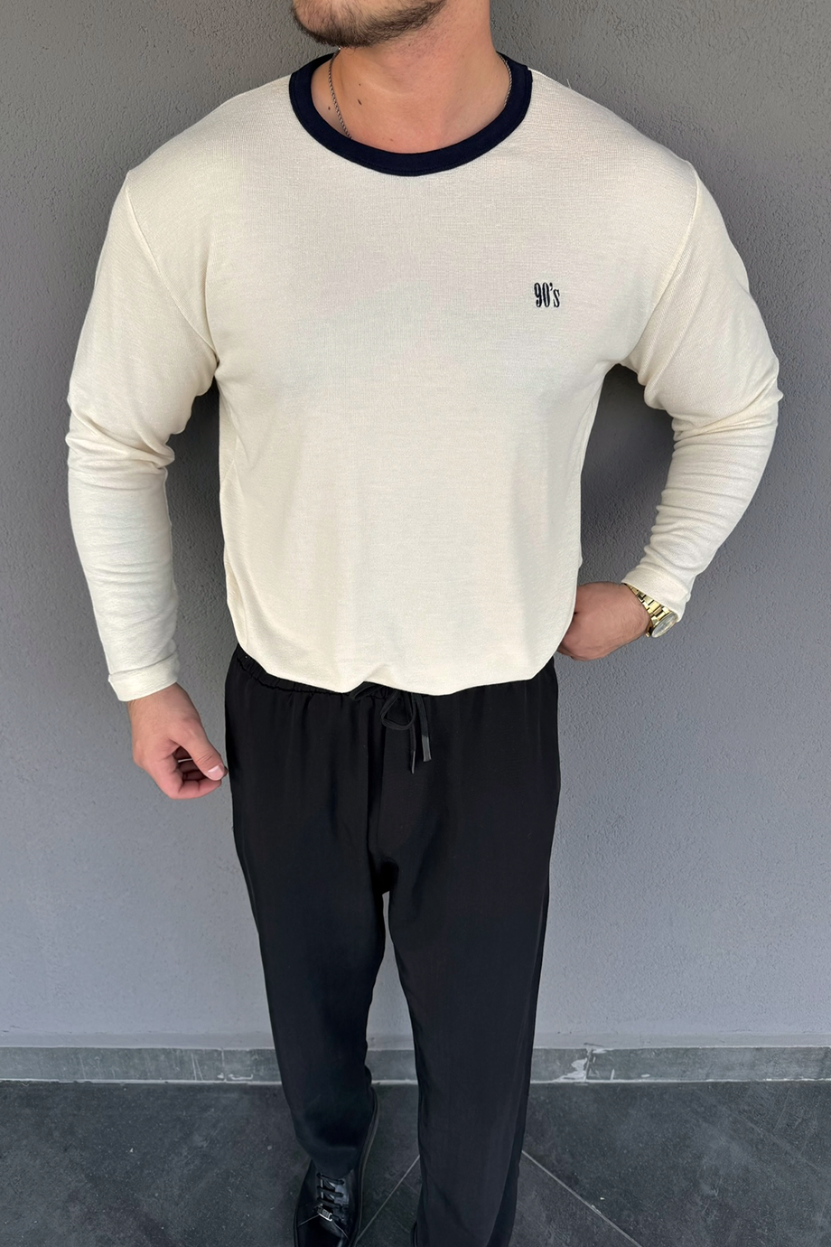 VANİLYA 90S NAKIŞLI RAHAT KALIP  KAZAK