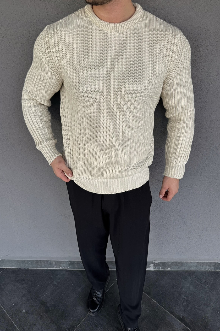 VANİLYA SELANİK ÖRME TAM KALIP KAZAK