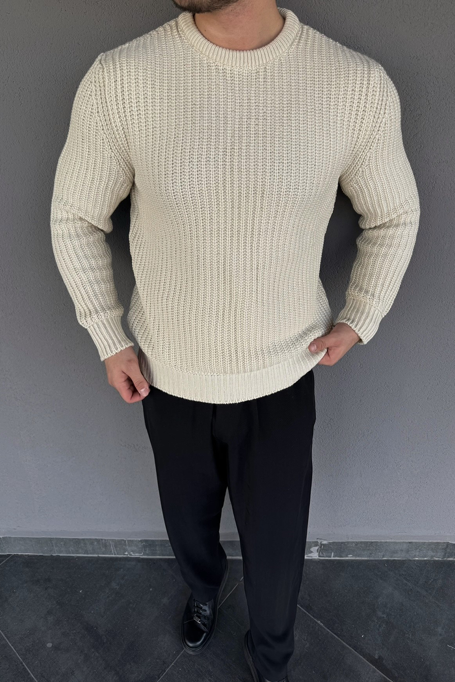 VANİLYA SELANİK ÖRME TAM KALIP KAZAK