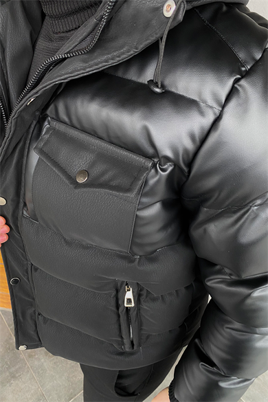 YARI CARBON YARI NORMAL DERİ KAPŞONLU FULL DOLUM ELYAFLI MONT