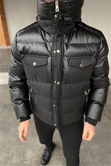 YARI CARBON YARI NORMAL DERİ KAPŞONLU FULL DOLUM ELYAFLI MONT