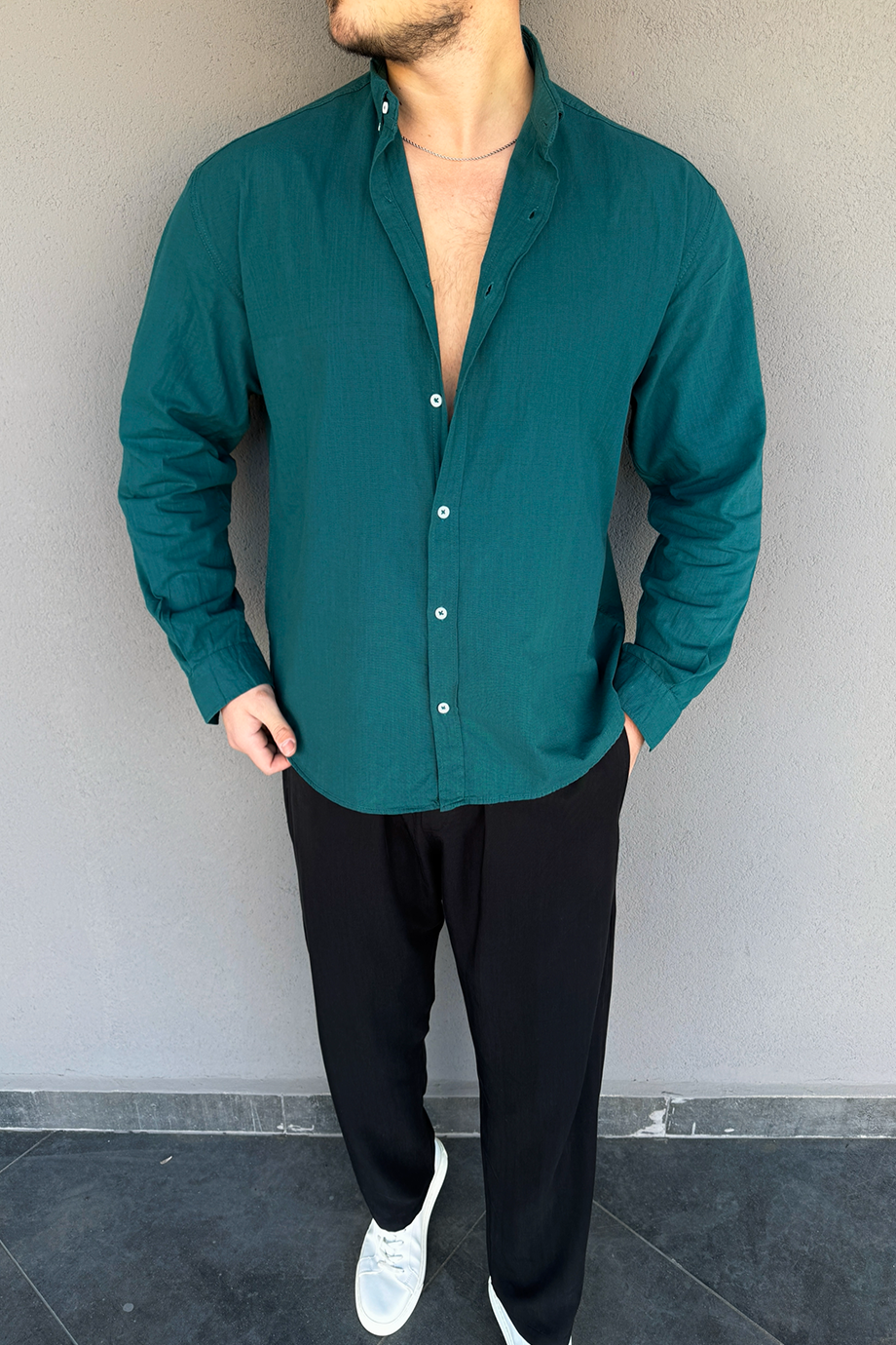 YEŞİL FRESH KETEN OVERSİZE GÖMLEK