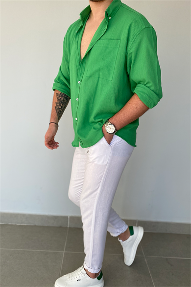 YEŞİL HAM KETEN GÖMLEK