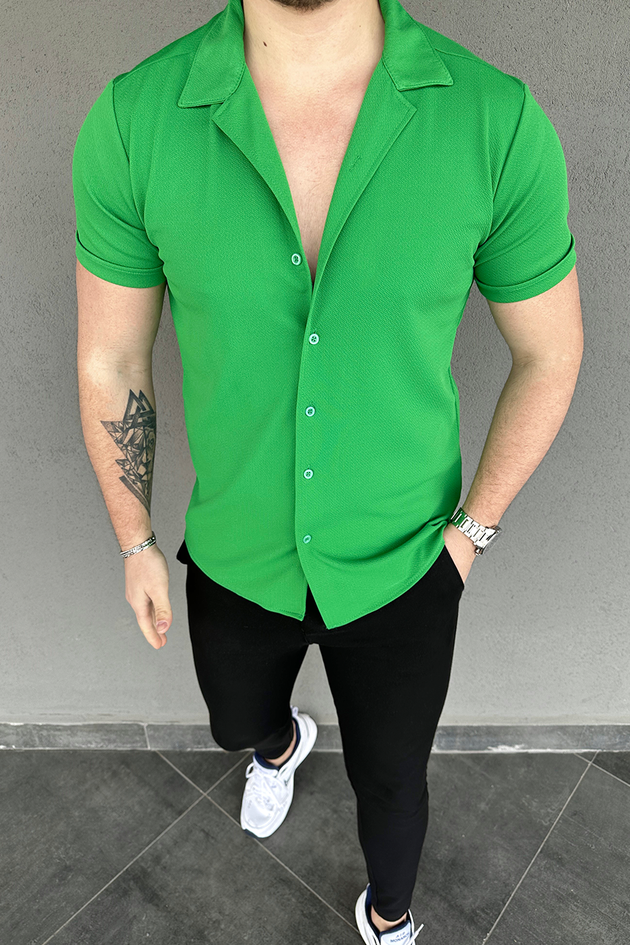 YEŞİL KISA KOLLU GÖMLEK