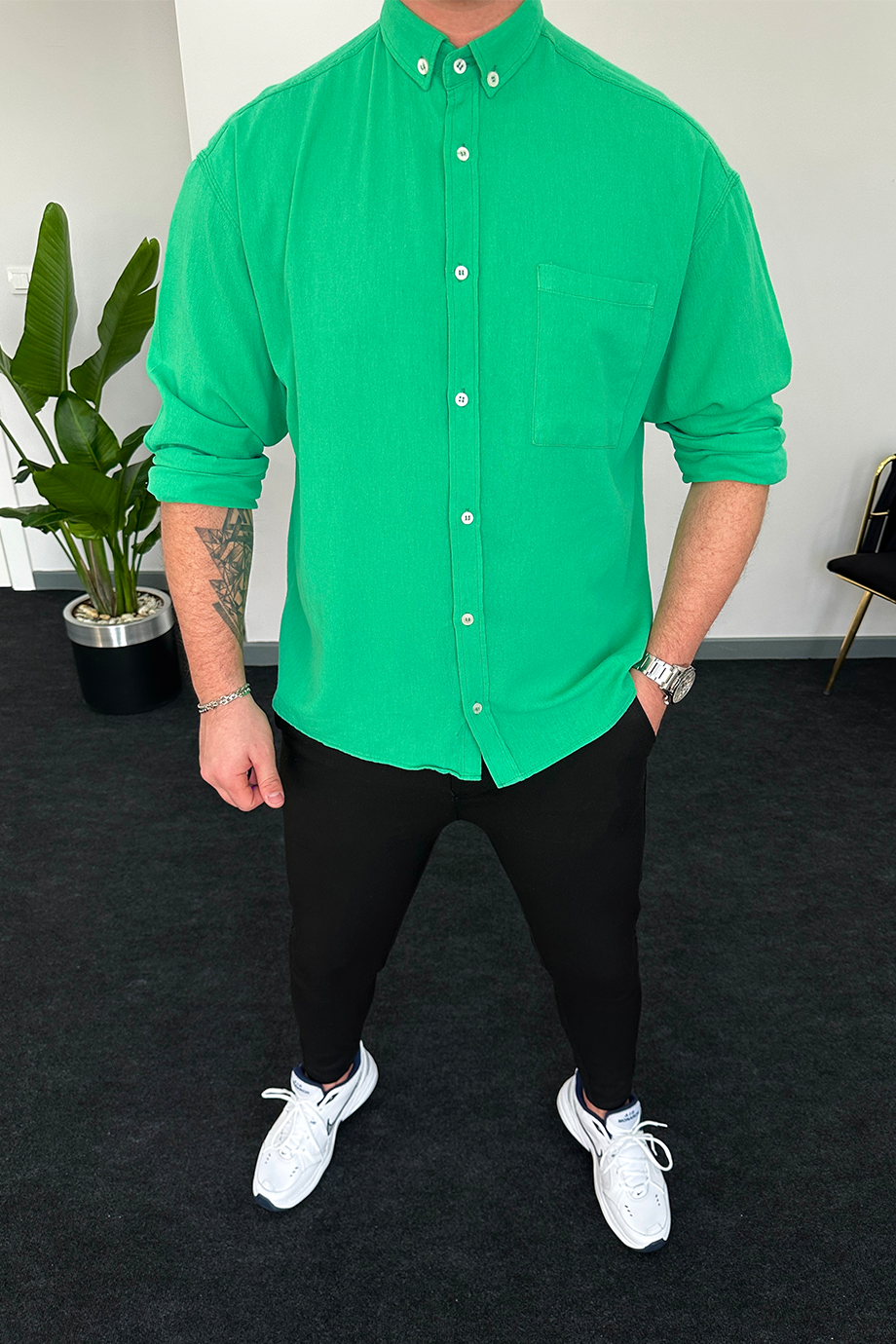 YEŞİL OVERSIZE HAM KETEN GÖMLEK