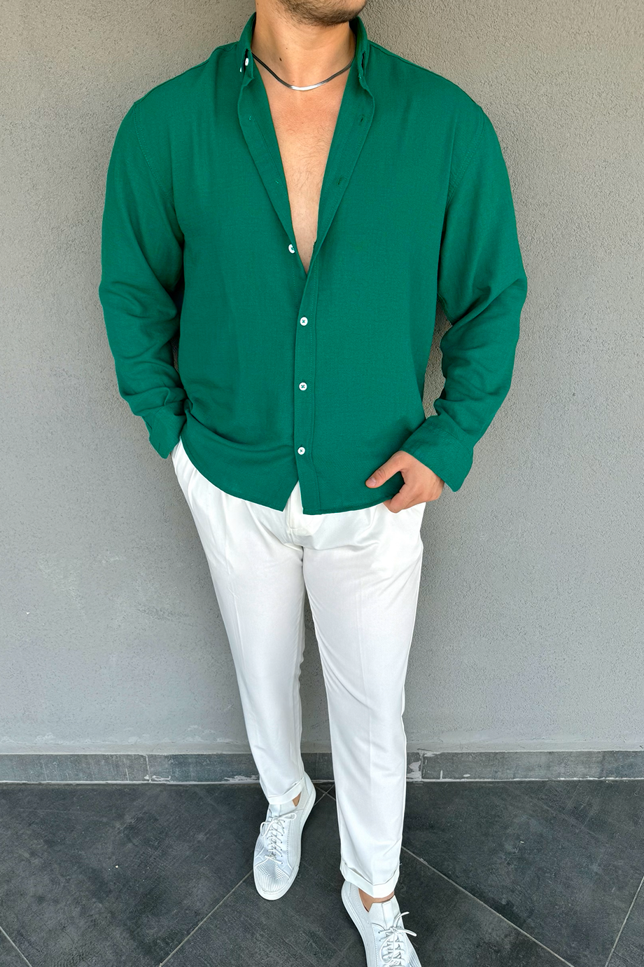 YEŞİL OVERSIZE KALIP PREMİUM GÖMLEK