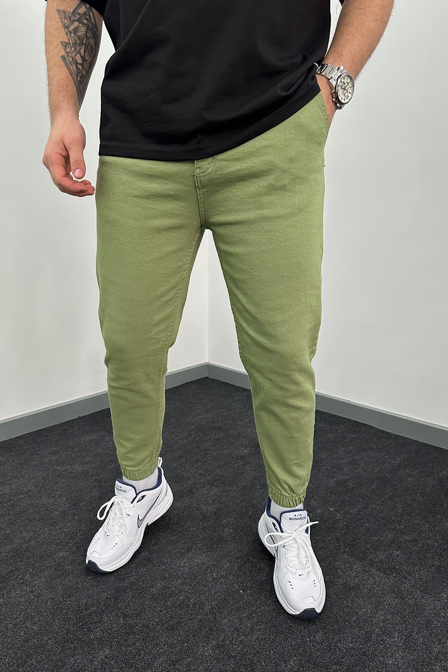YEŞİL PAÇA LASTİKLİ RAHAT KALIP JOGGER KOT PANTALON