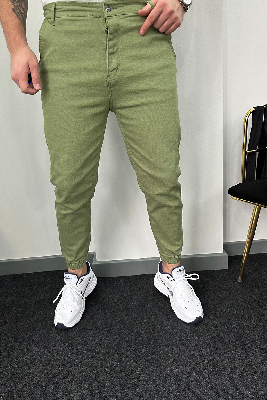 YEŞİL PAÇA LASTİKLİ RAHAT KALIP JOGGER KOT PANTALON