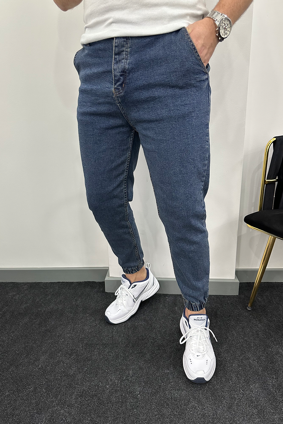 YIKAMALI KOT PAÇA LASTİKLİ RAHAT KALIP KOT PANTALON