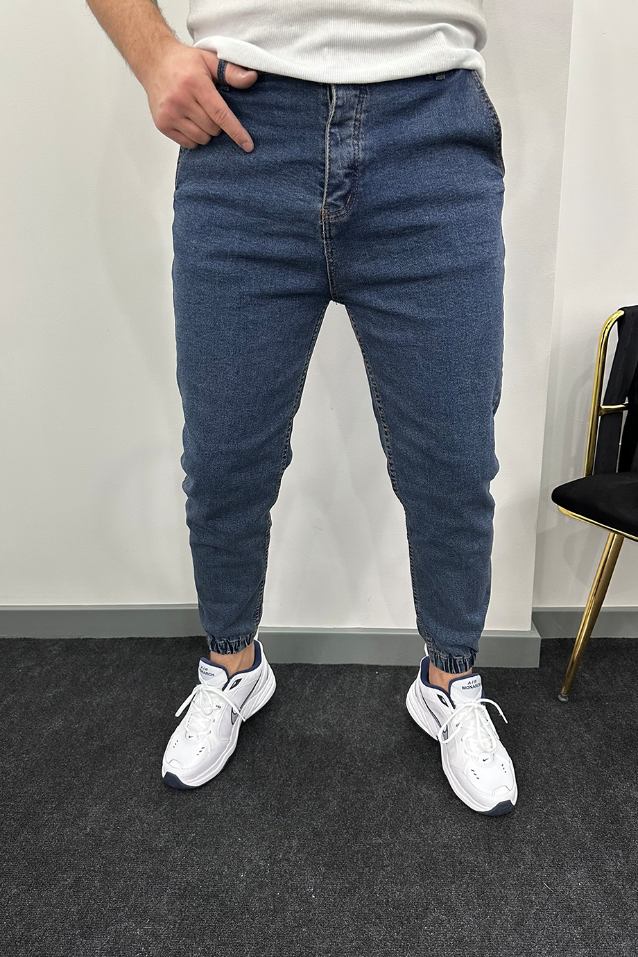 YIKAMALI KOT PAÇA LASTİKLİ RAHAT KALIP KOT PANTALON