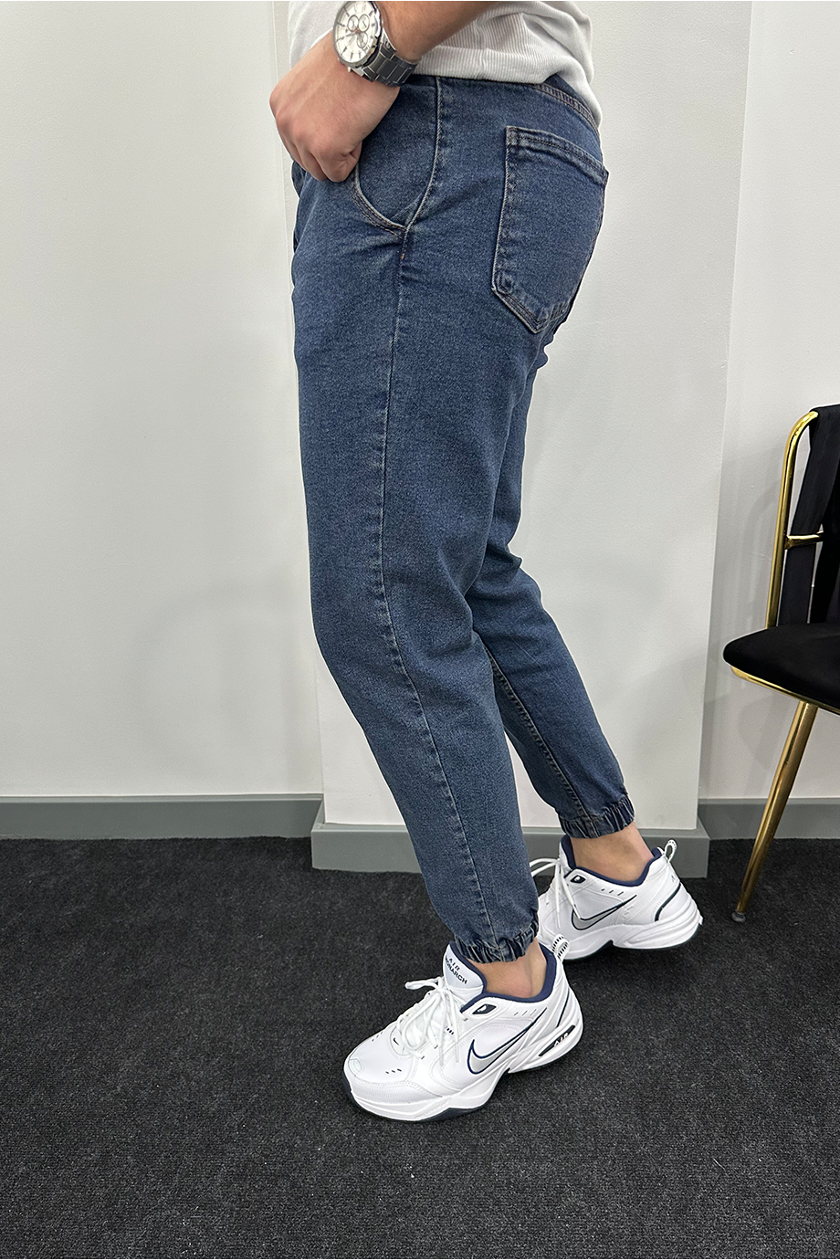 YIKAMALI KOT PAÇA LASTİKLİ RAHAT KALIP KOT PANTALON