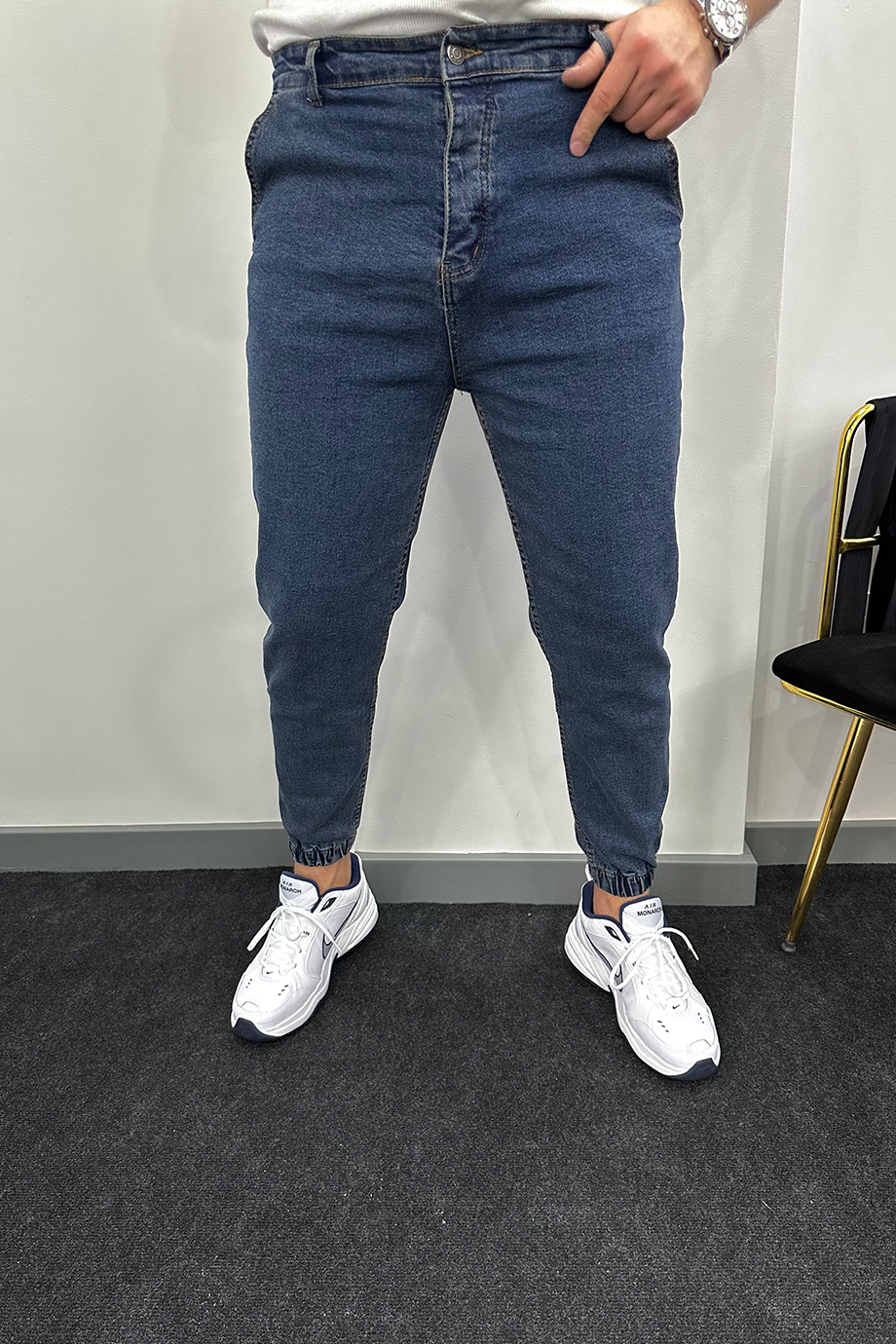 YIKAMALI KOT PAÇA LASTİKLİ RAHAT KALIP KOT PANTALON