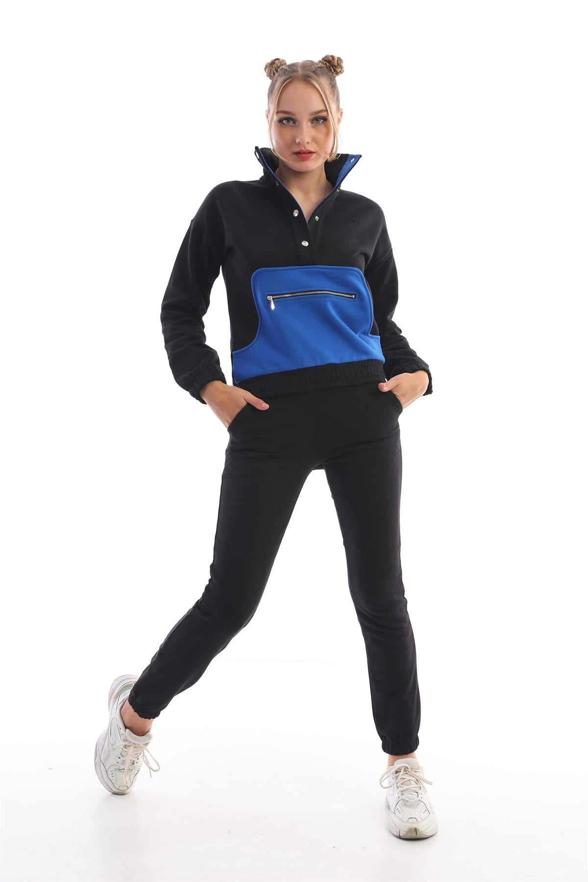 Dik Yaka Çıt Çıtlı Sweatshirt Eşofman Takım