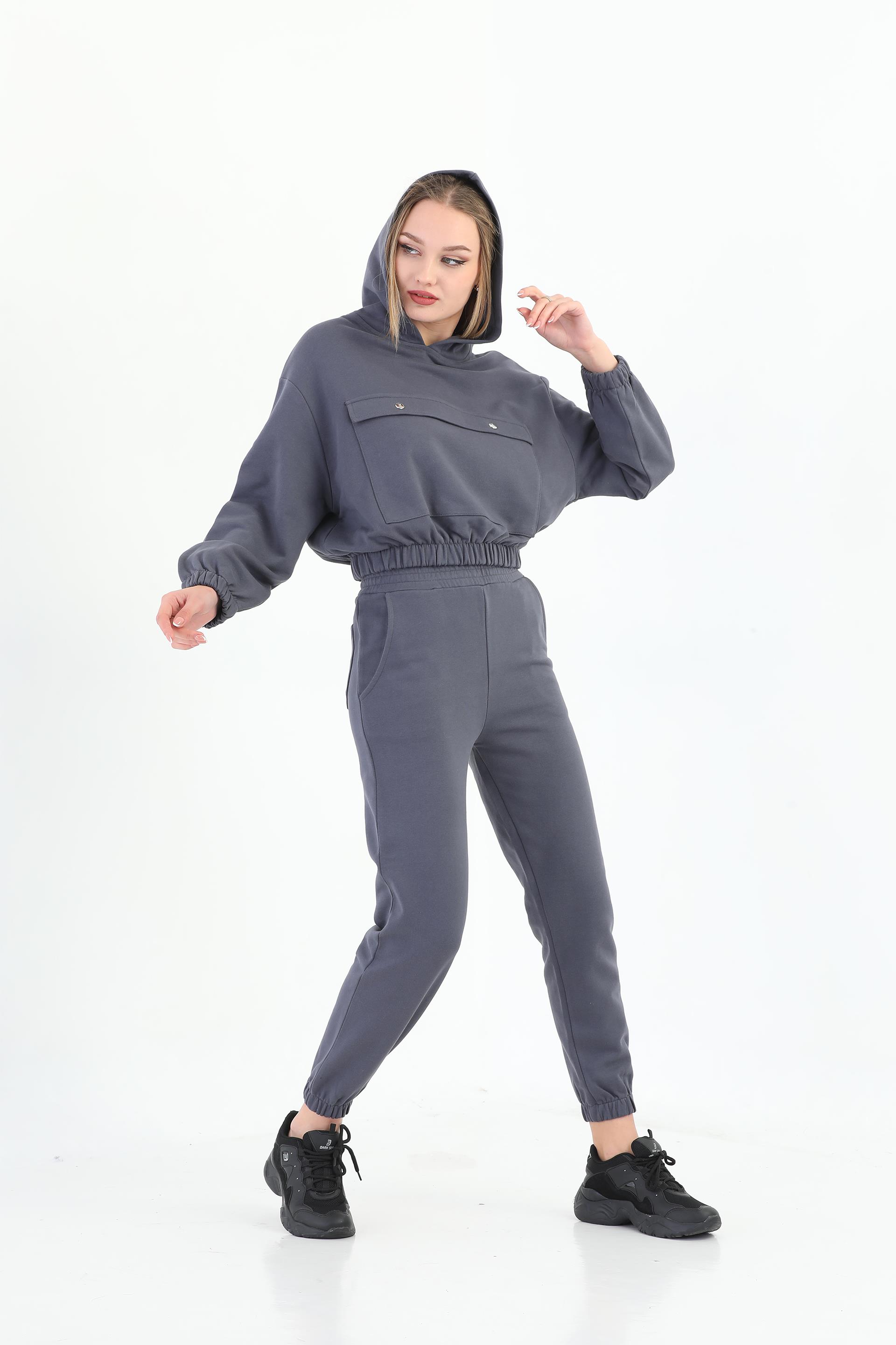 Edelle Kapüşonlu Sweatshirt Antrasit Eşofman Takımı