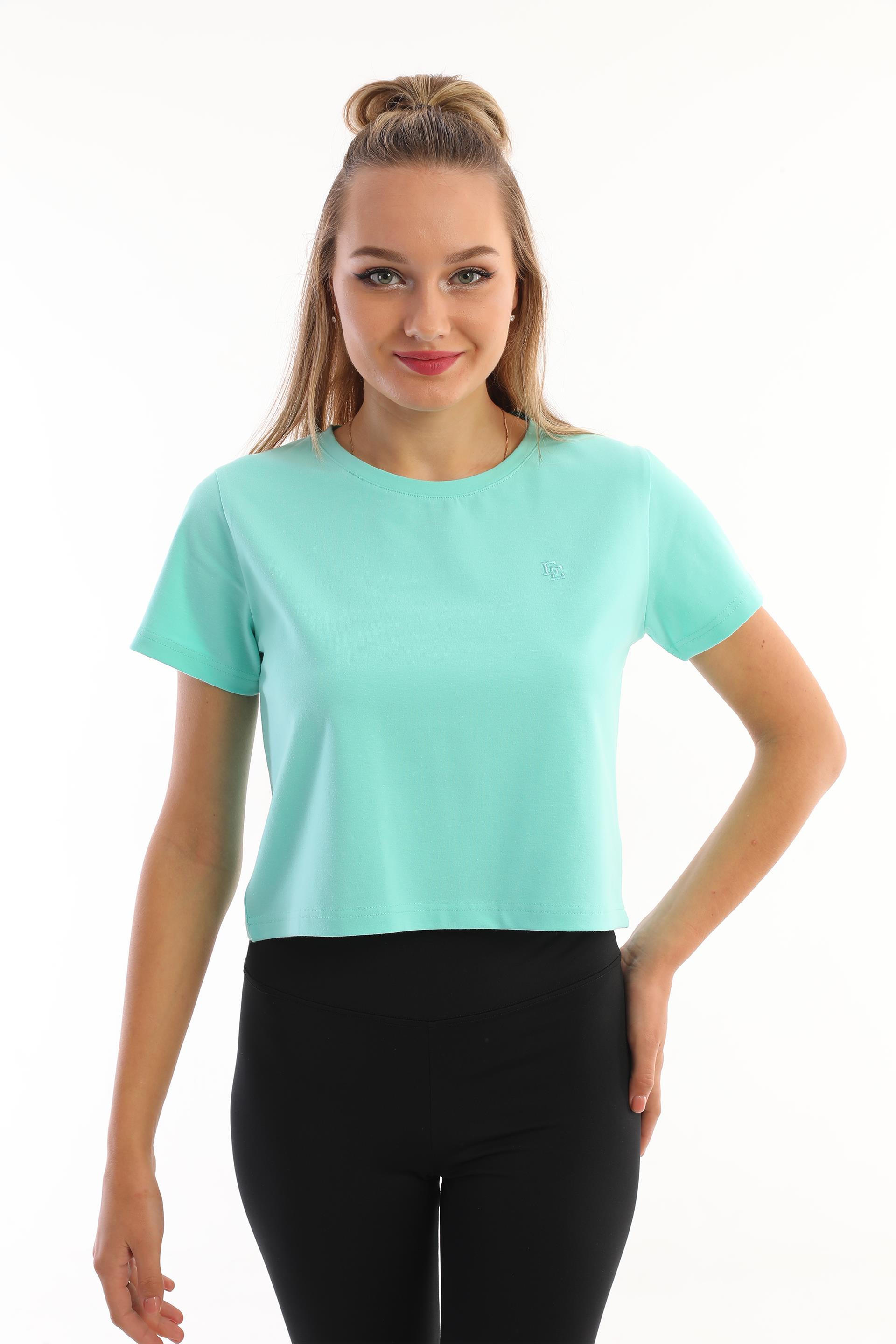 Edelle Mint Bisiklet Yaka Crop Kadın Tişört