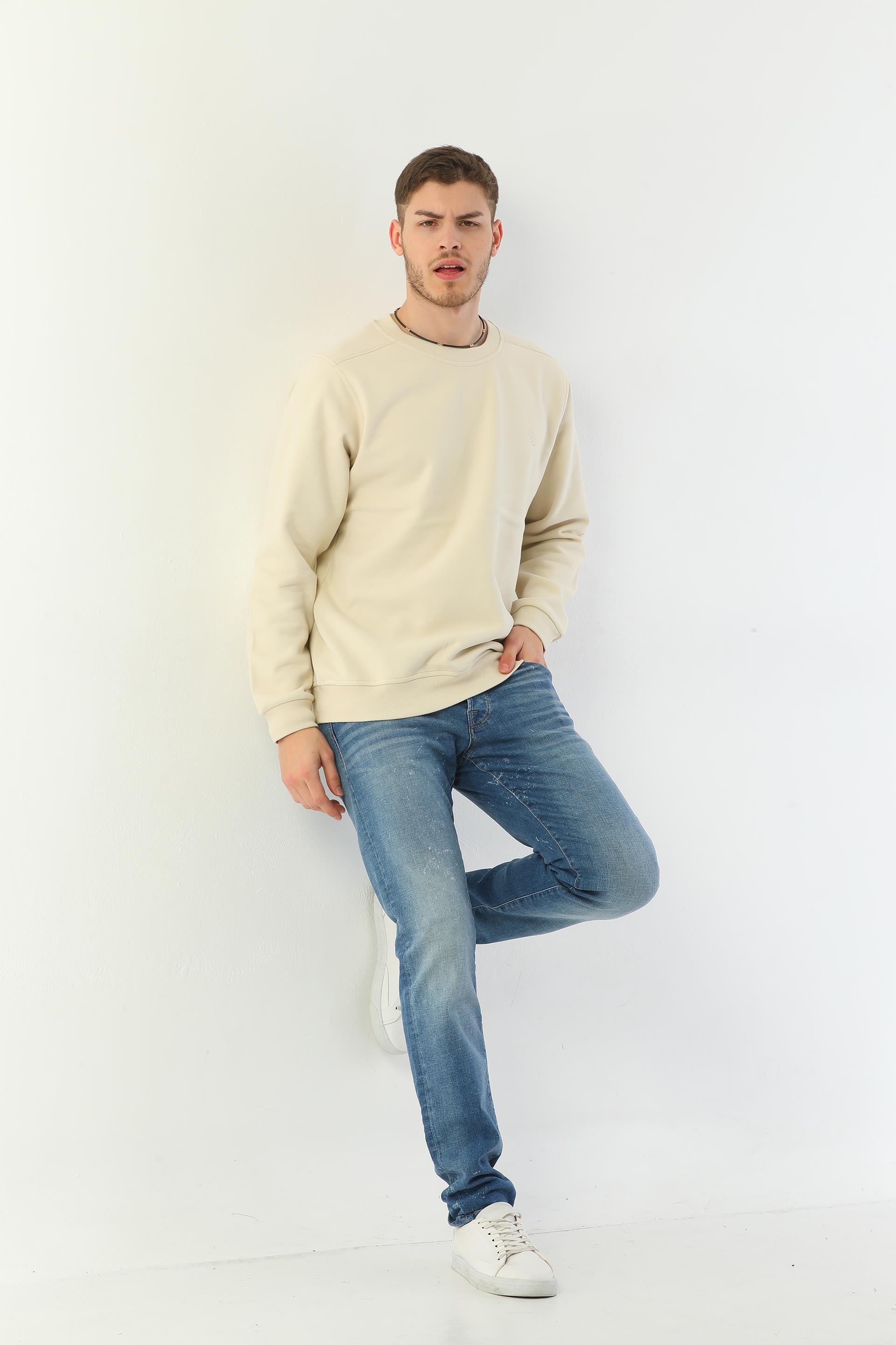 Edelle Organik Basic Bej Erkek Sweatshirt