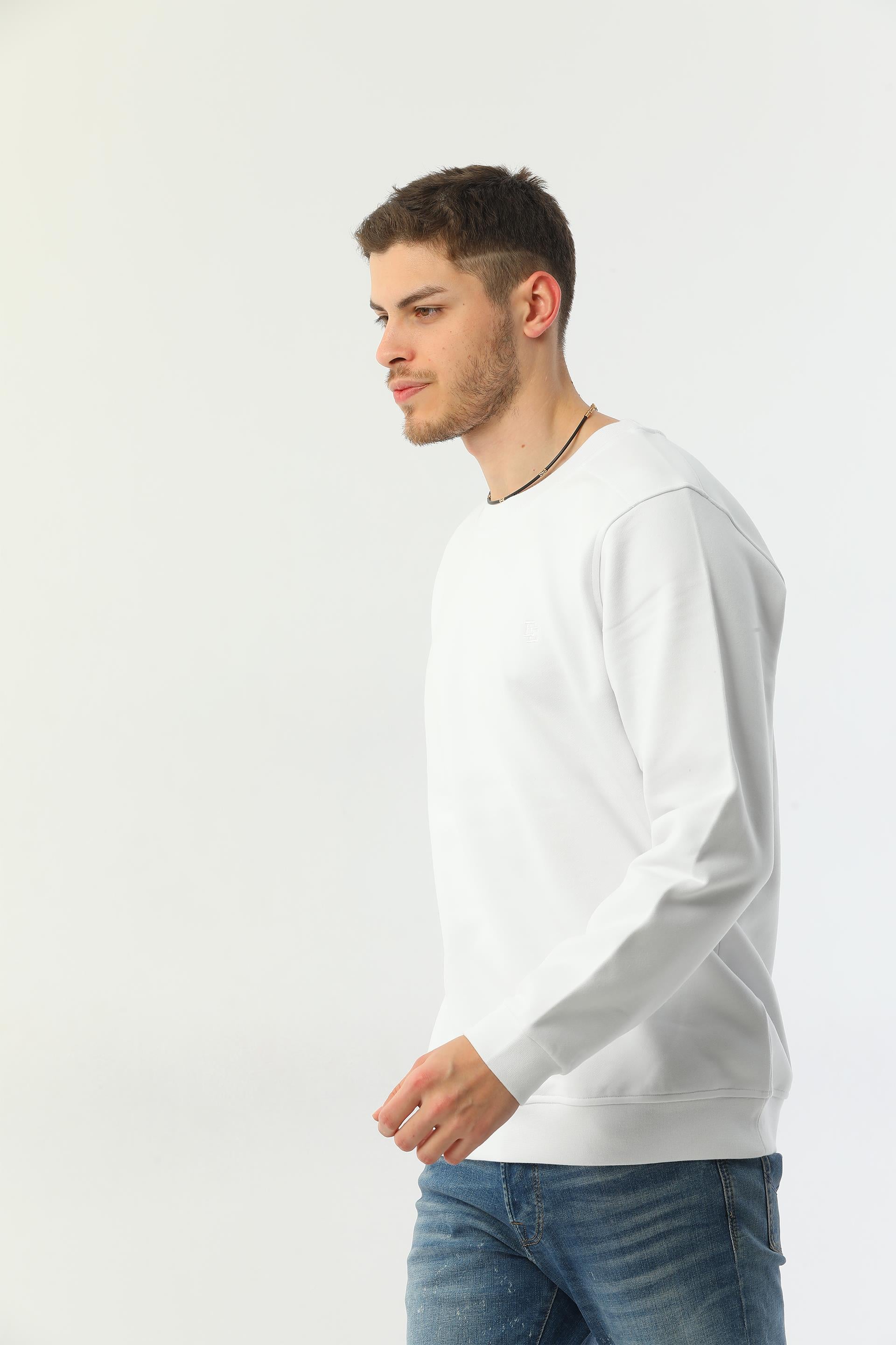 Edelle Organik Basic Beyaz Erkek Sweatshirt