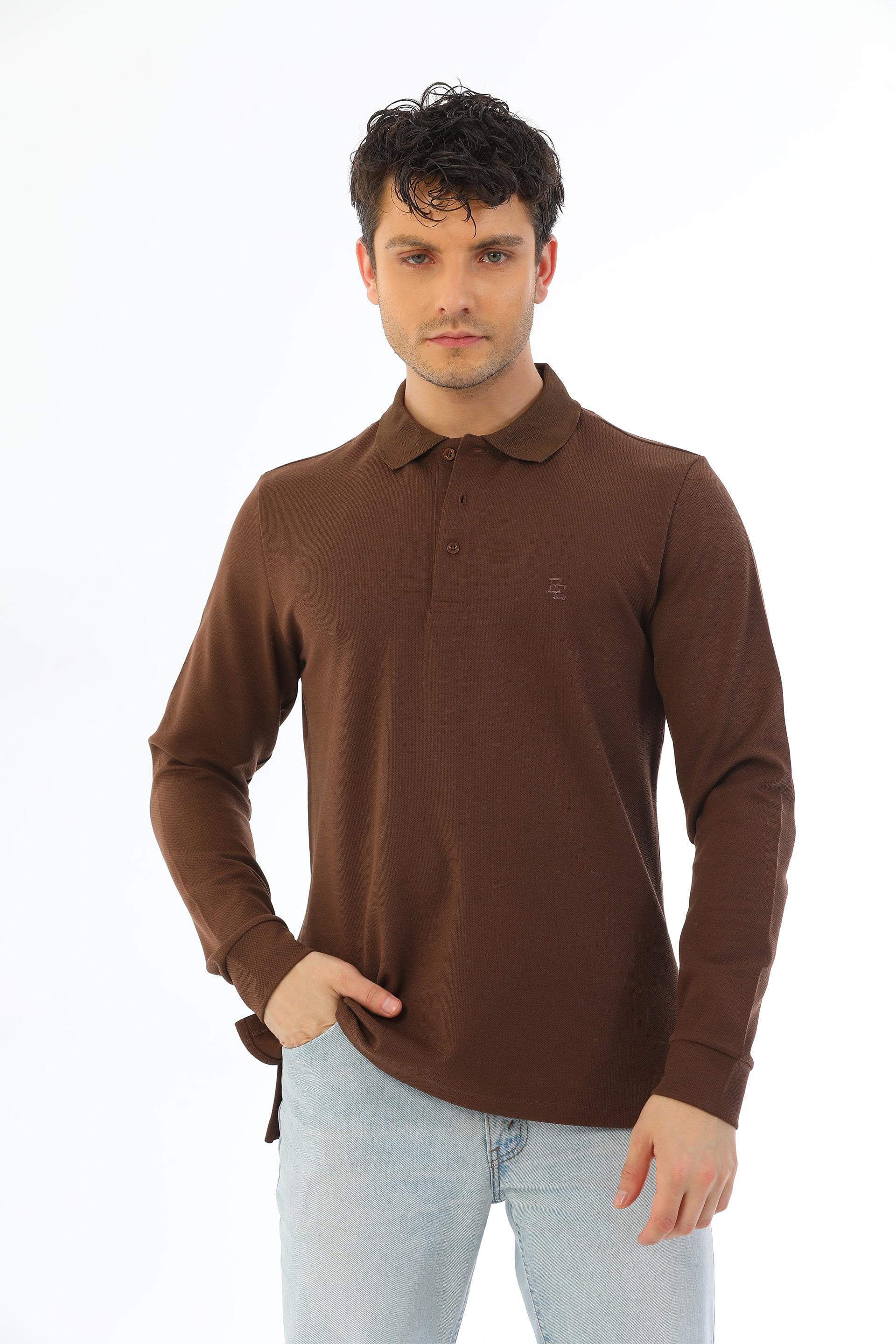Edelle Polo Uzun Kollu Kahve Erkek Slim Fit Tisort
