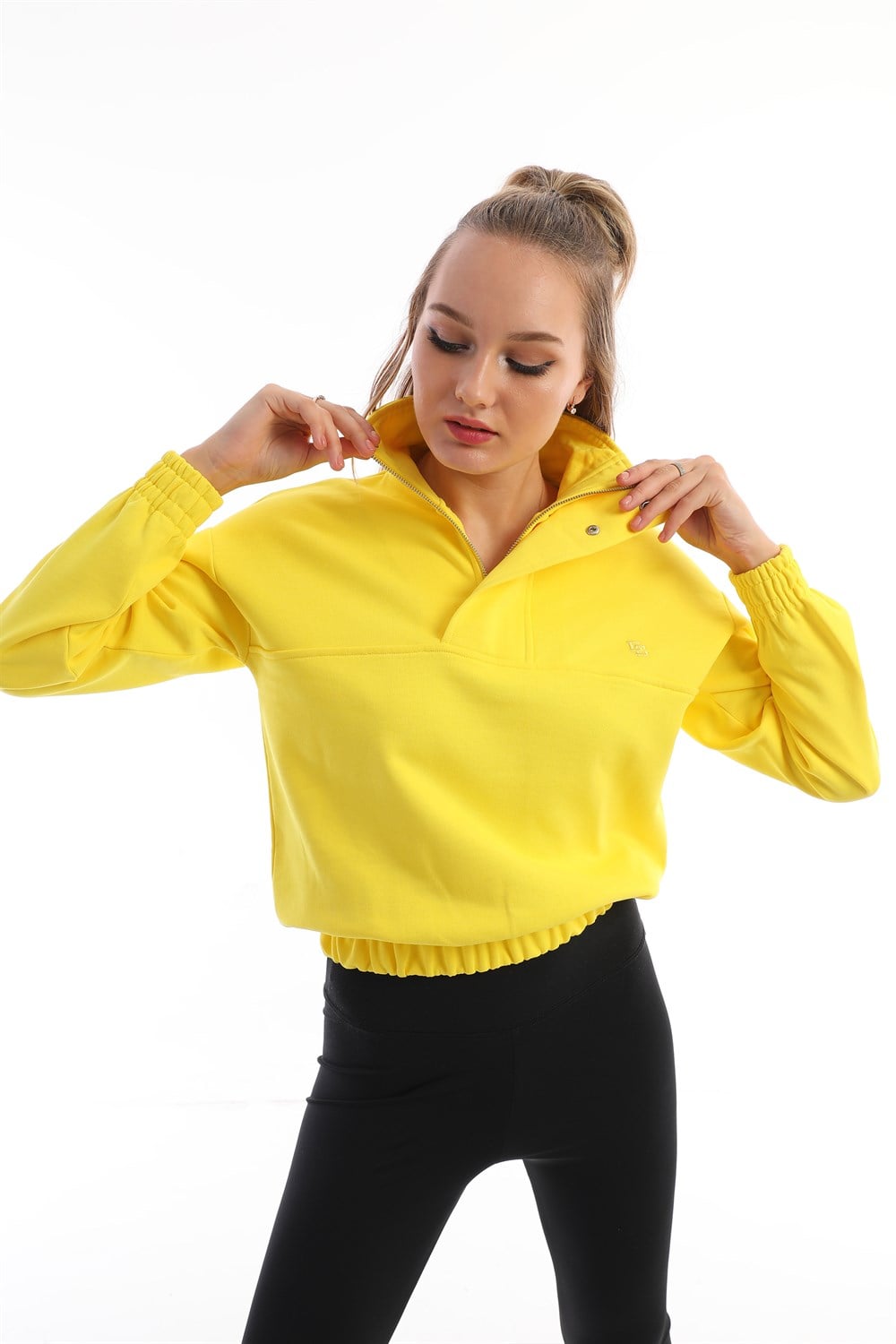 Normal Kesim Fermuarlı %100 Pamuk Çıt Çıtlı Sweatshirt