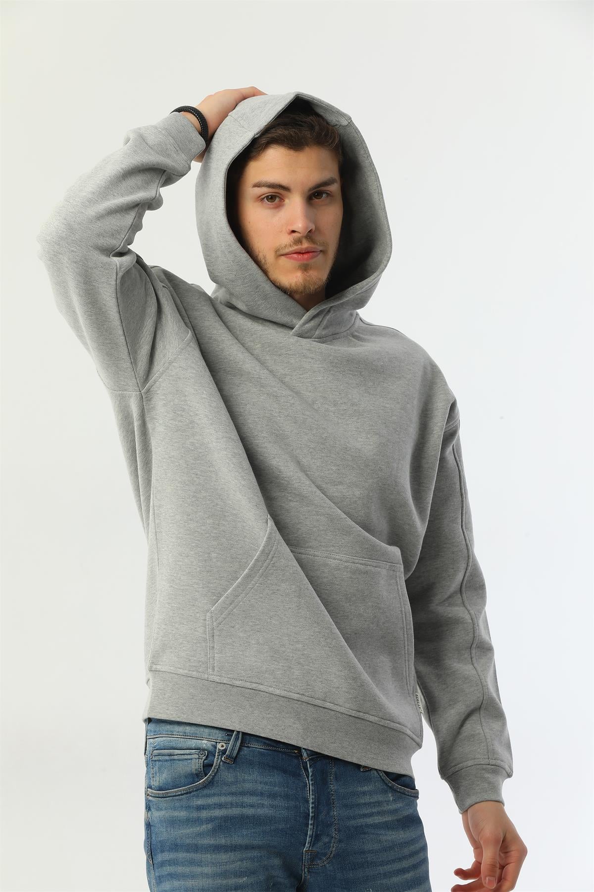 Organik Kanguru Cepli Kapüşonlu Erkek Sweatshirt