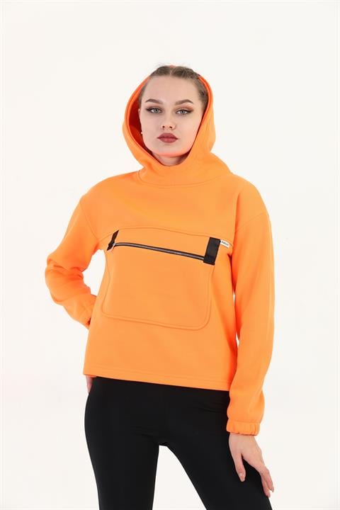 Edelle Oranj Kapüşonlu Kanguru Cepli Regular Fit Kadın Sweatshirt