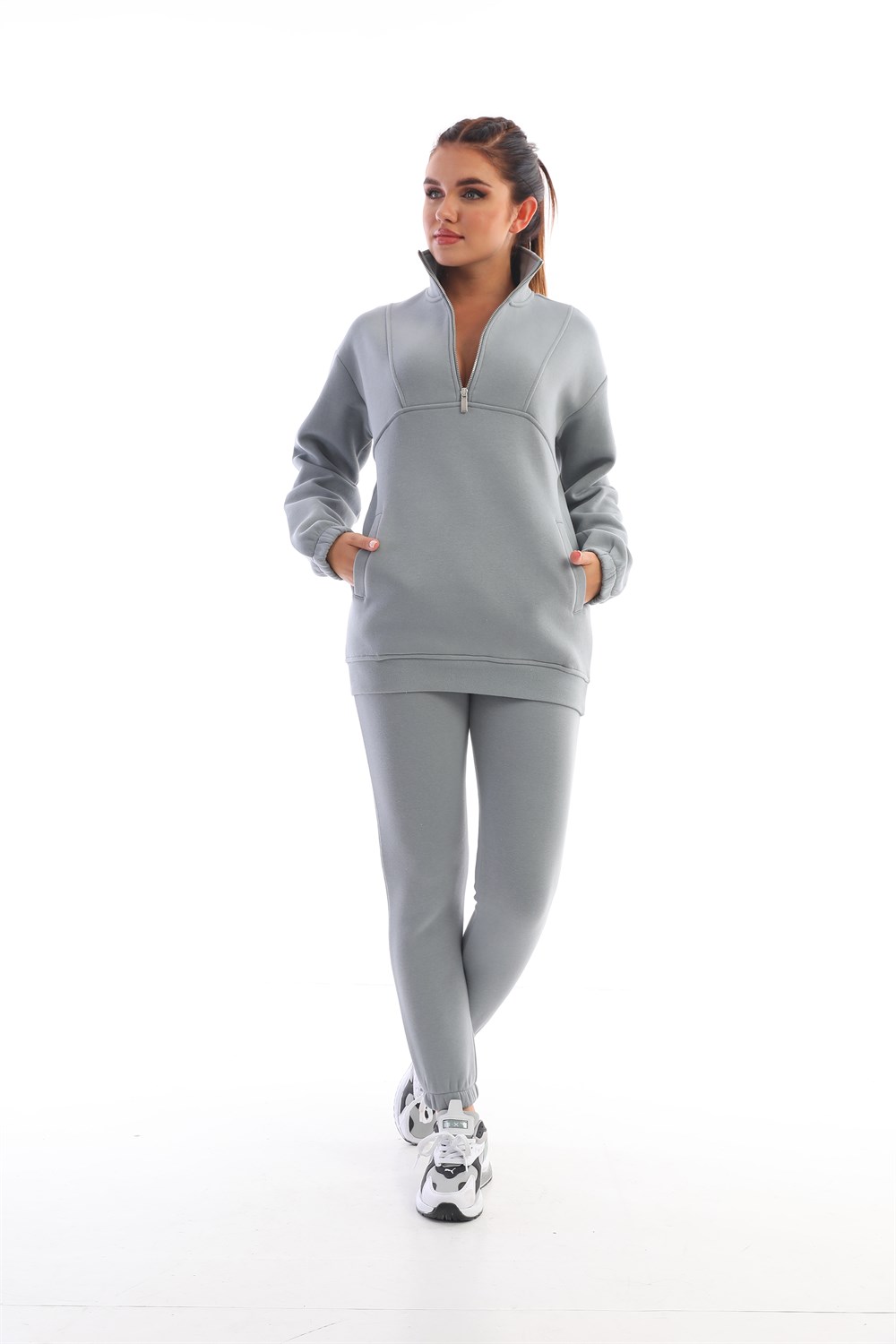 Dik Yaka Fermuarlı Sweatshirt Eşofman Takım