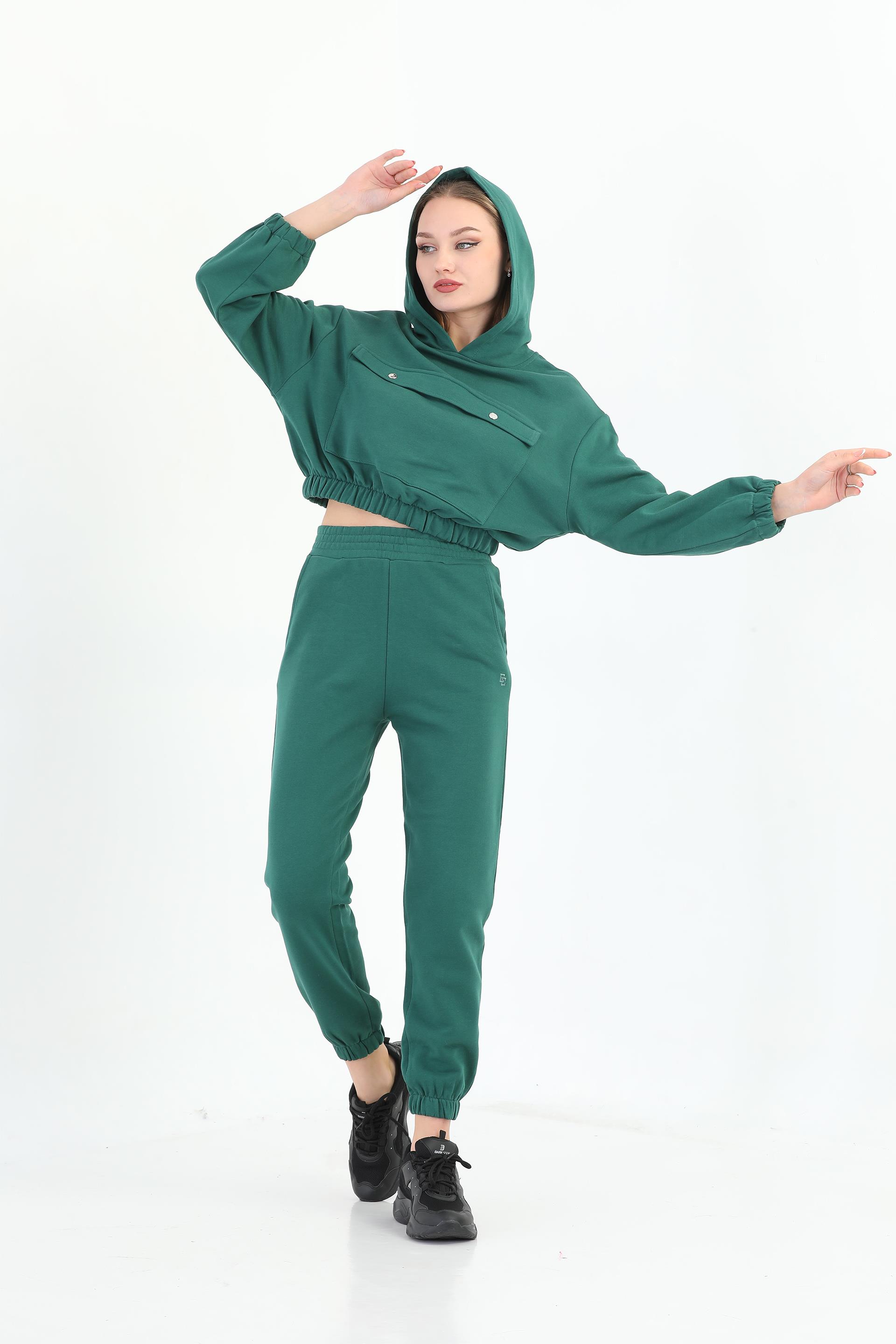 Edelle Kapüşonlu Sweatshirt Yeşil Eşofman Takımı