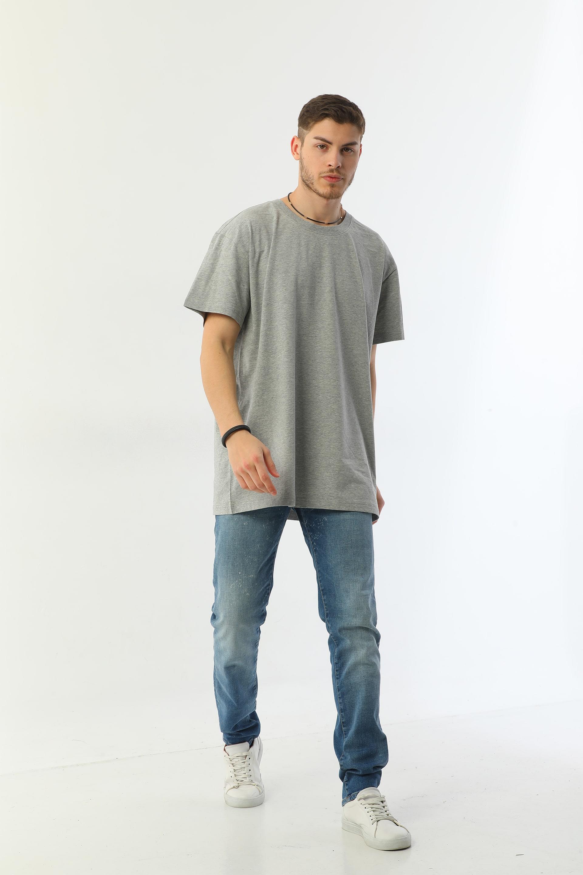 Edelle Organik Bisiklet Yaka Oversize Gri Melanj Erkek Tisort