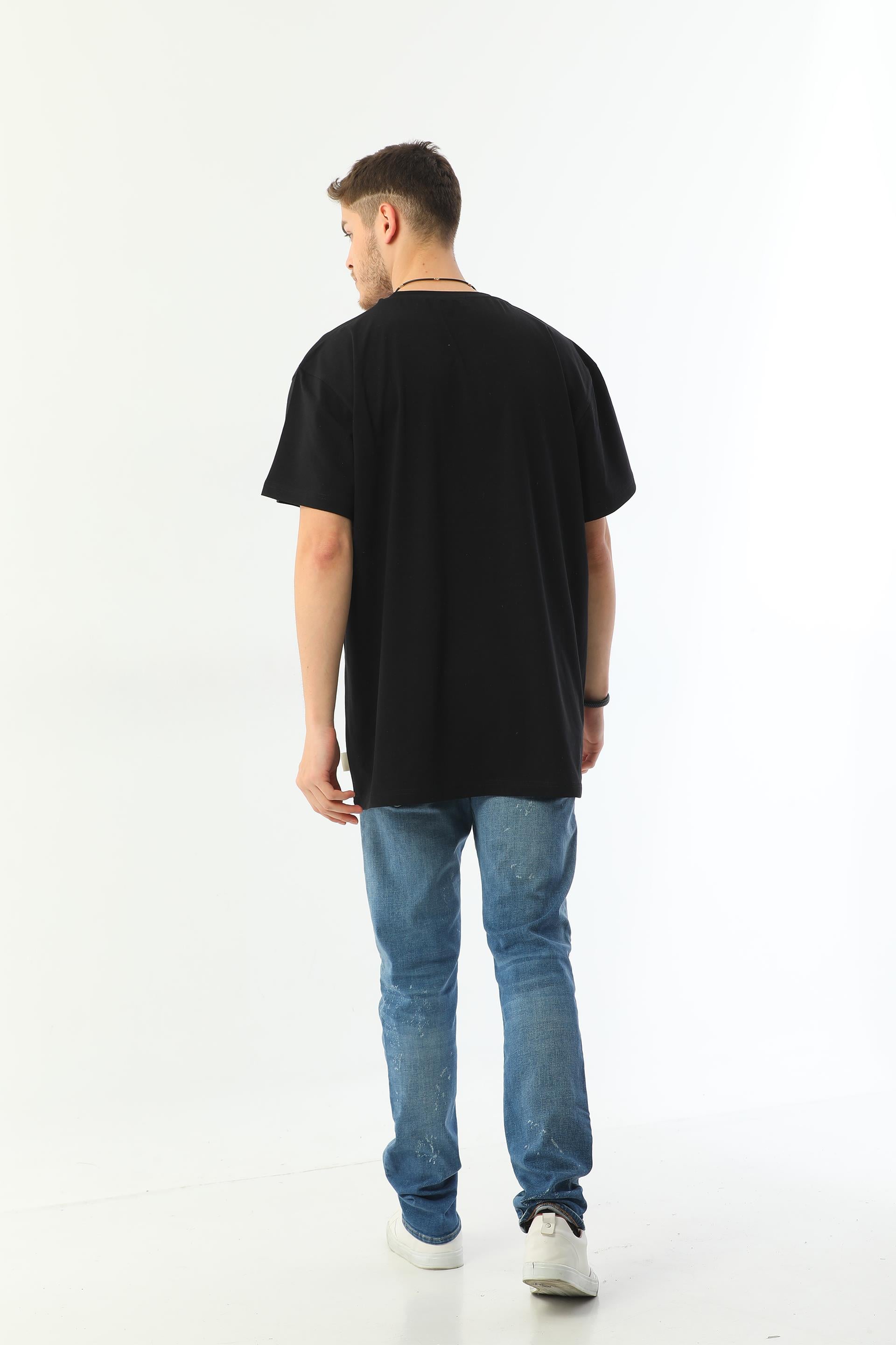 Edelle Organik Bisiklet Yaka Oversize Siyah Erkek Tisort