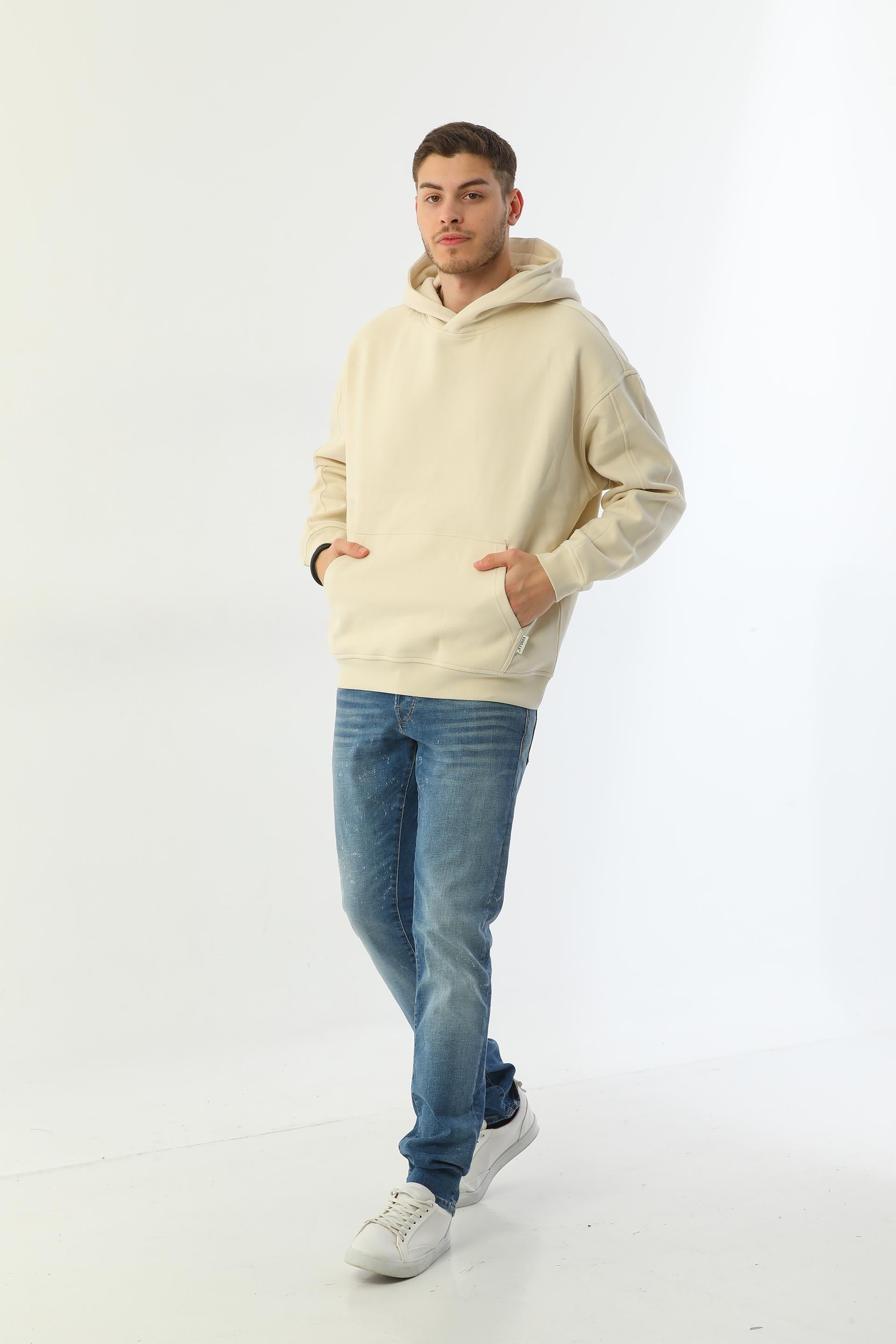 Edelle Organik Kanguru Cepli Kapüşonlu Bej Erkek Sweatshirt