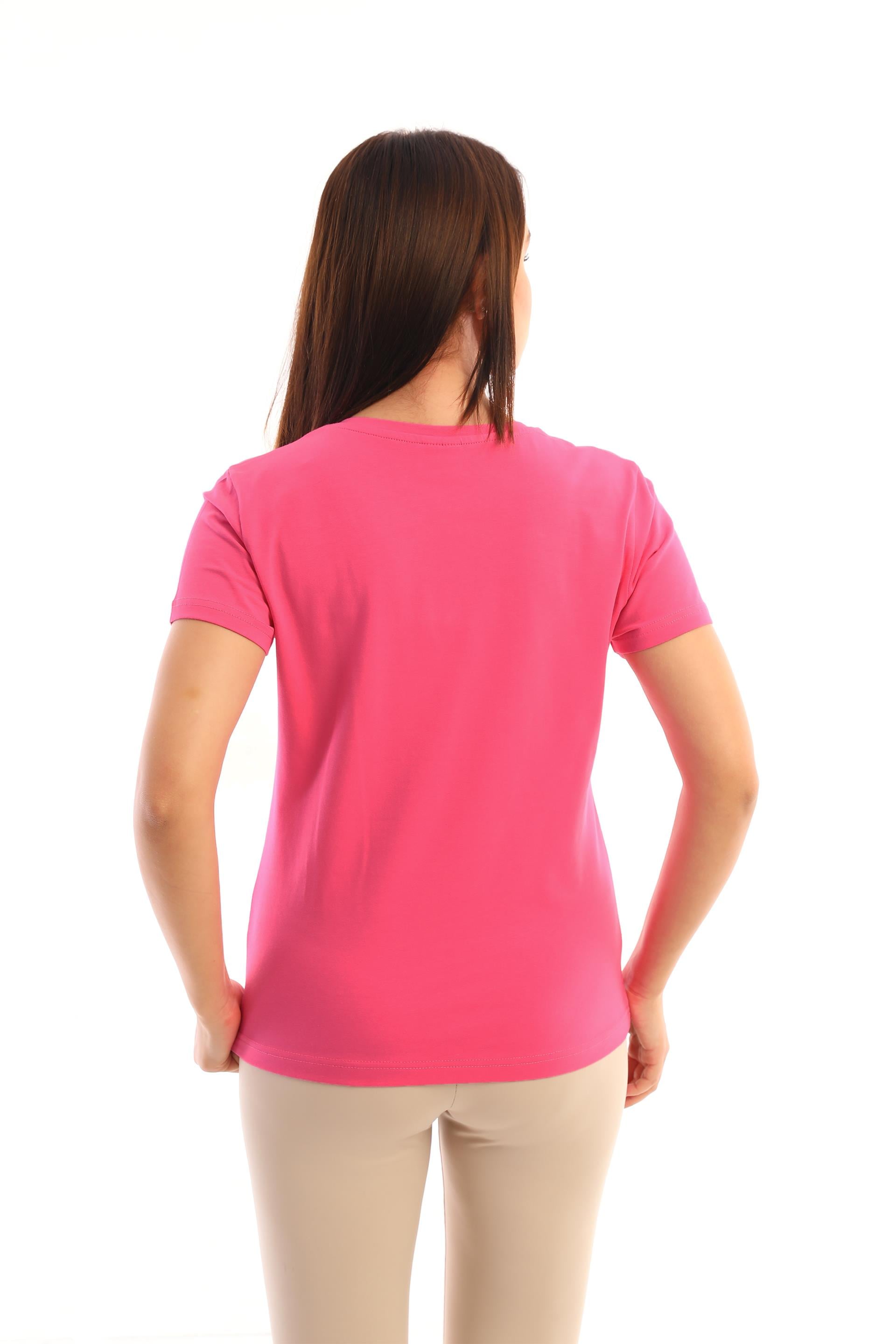 Edelle Pembe V-Yaka Basic Kadın Tişört Cepli