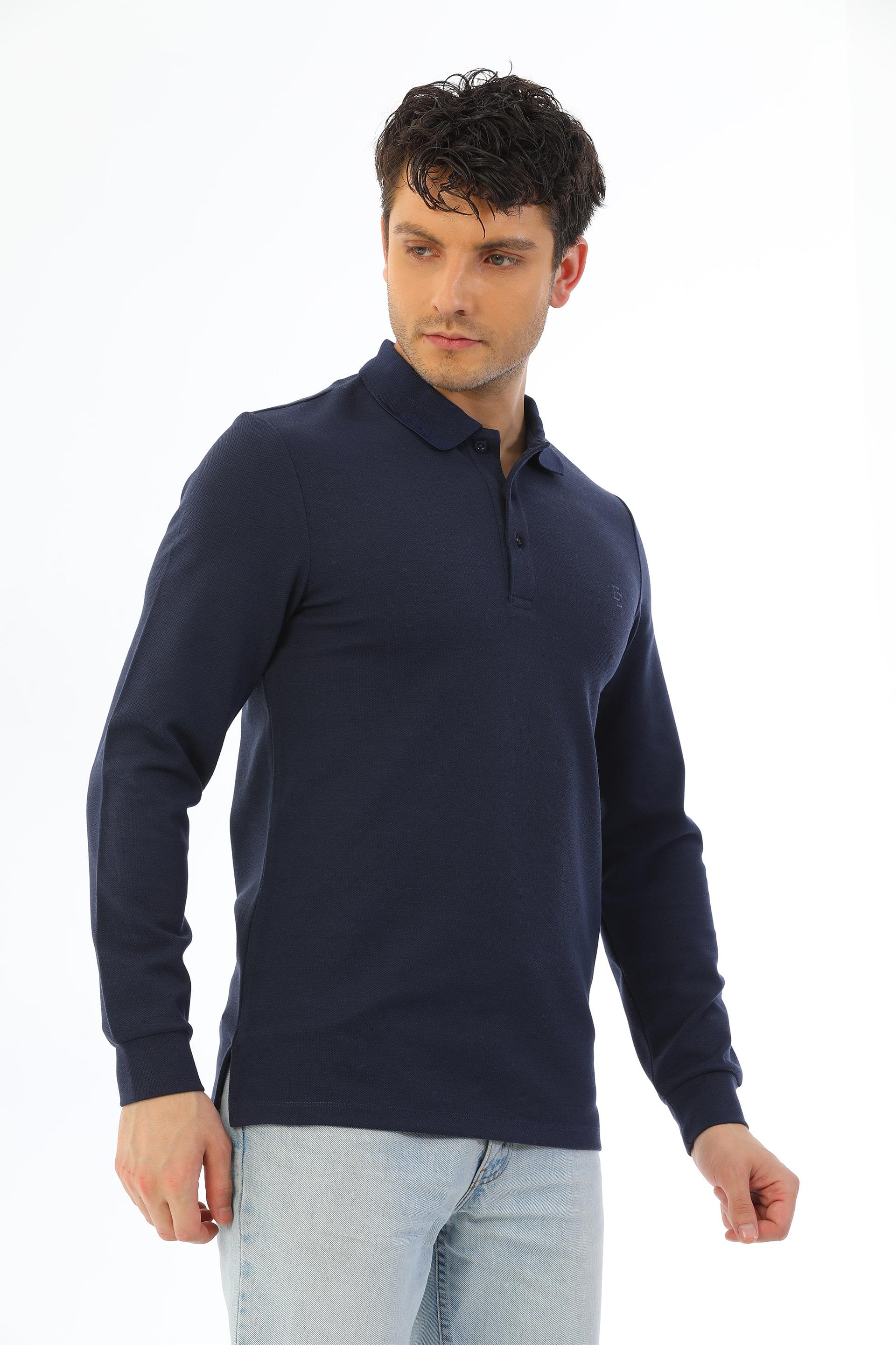 Edelle Polo Uzun Kollu Lacivert Erkek Slim Fit Tisort