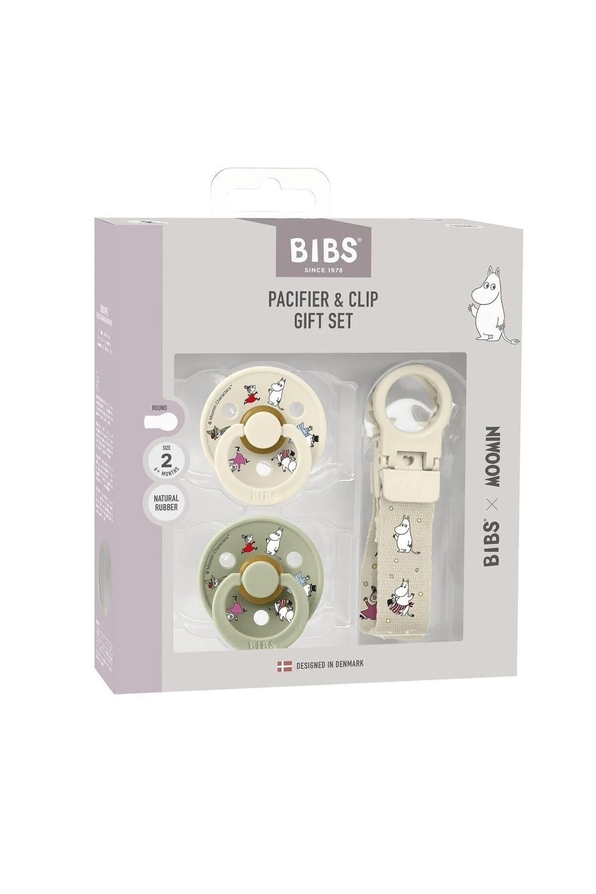 BIBS X Moomins Colour Pacifier & Loop Clip Gift Set - Ivory / Sage 